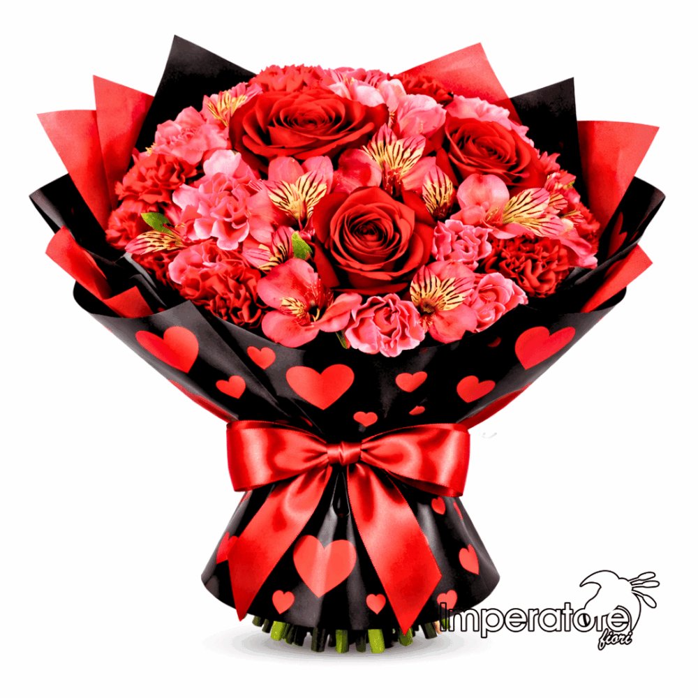 Bouquet a domicilio con rose rosse e alstroemeria - composizione romantica per San Valentino