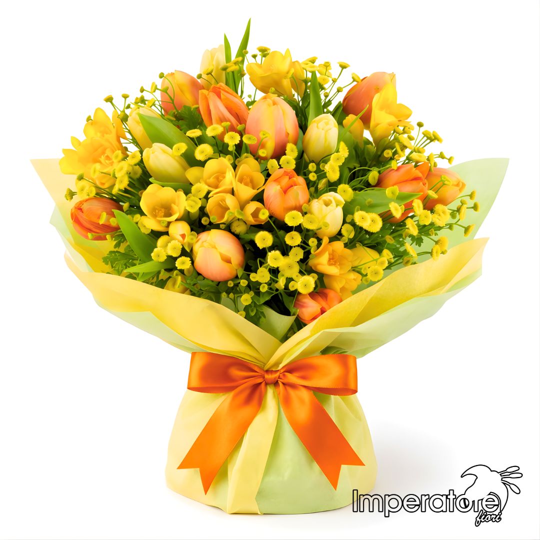 Bouquet elegante con rose arancio e alstroemeria - regalo perfetto per ogni occasione