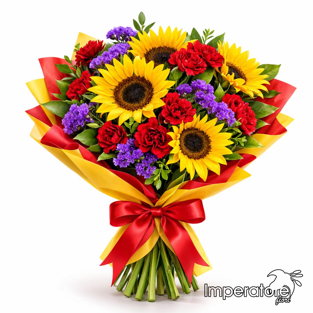Bouquet tulipani arancio e fresie gialle - spedizione fiori a domicilio
