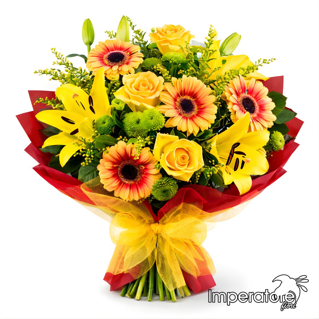 Raggio di Sole - bouquet con gigli gialli e gerbere arancio per consegna fiori