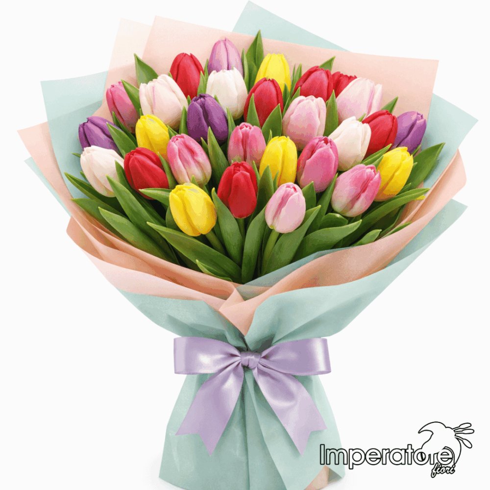 Bouquet tulipani multicolor - mazzo di fiori colorati a domicilio